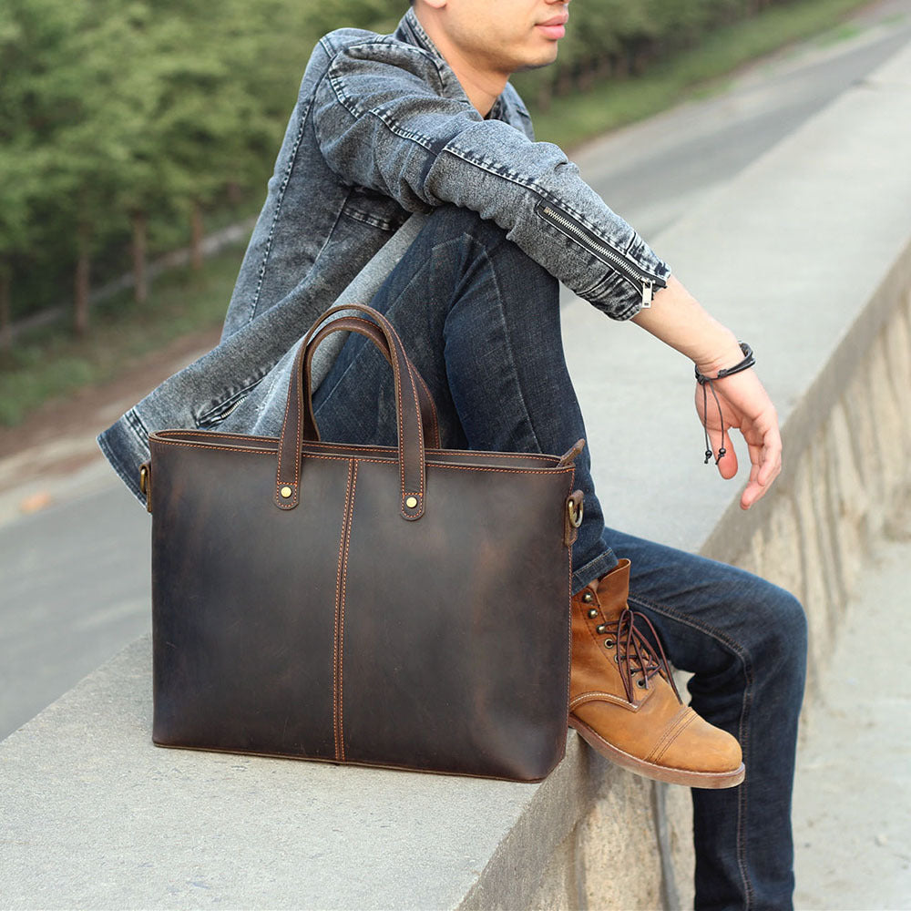 Simple Retro Leather Portable Briefcase Crazy Horse Leather Men's Shoulder Messenger Bag