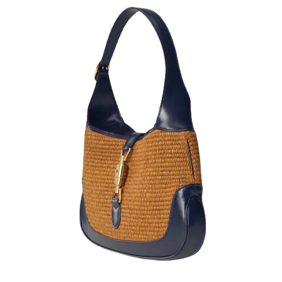 New All-match Straw Woven Bag Retro Saddle Bag Woven Armpit Handbag Fashion One-shoulder Messenger Handbag