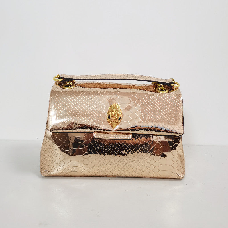 Sac à bandoulière en peau de serpent avec motif aigle champagne