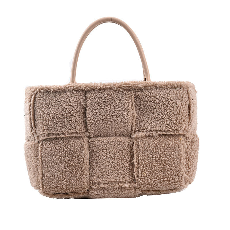 Sac à carreaux en peluche tendance personnalité style occidental simple femme