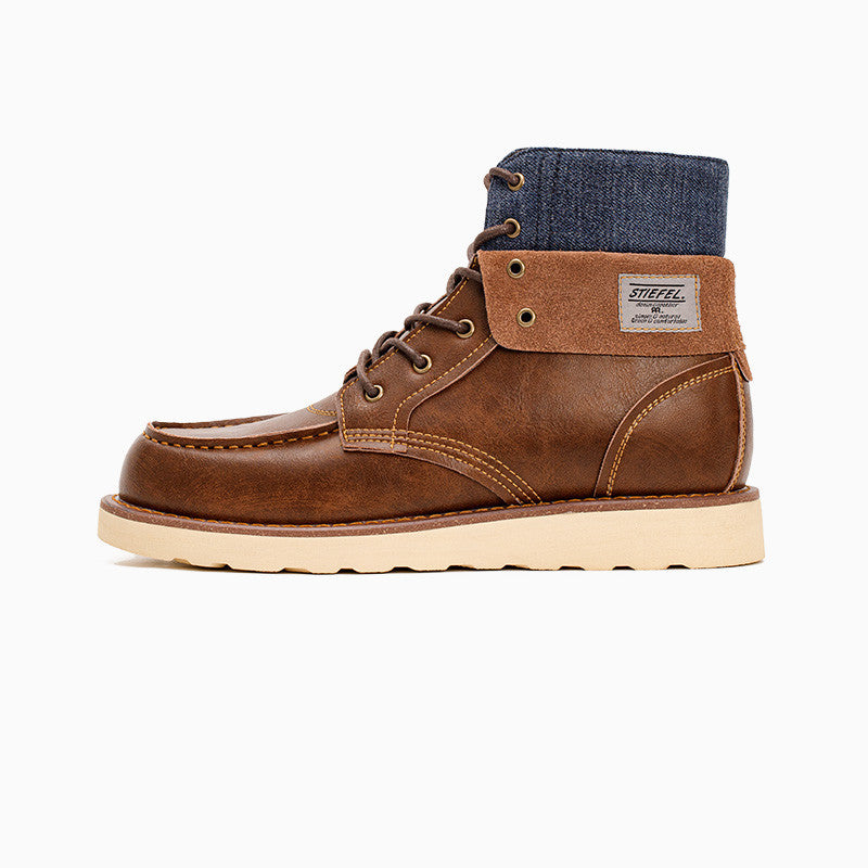 Botas de trabajo vintage con solapa para hombre, botas de invierno estilo británico