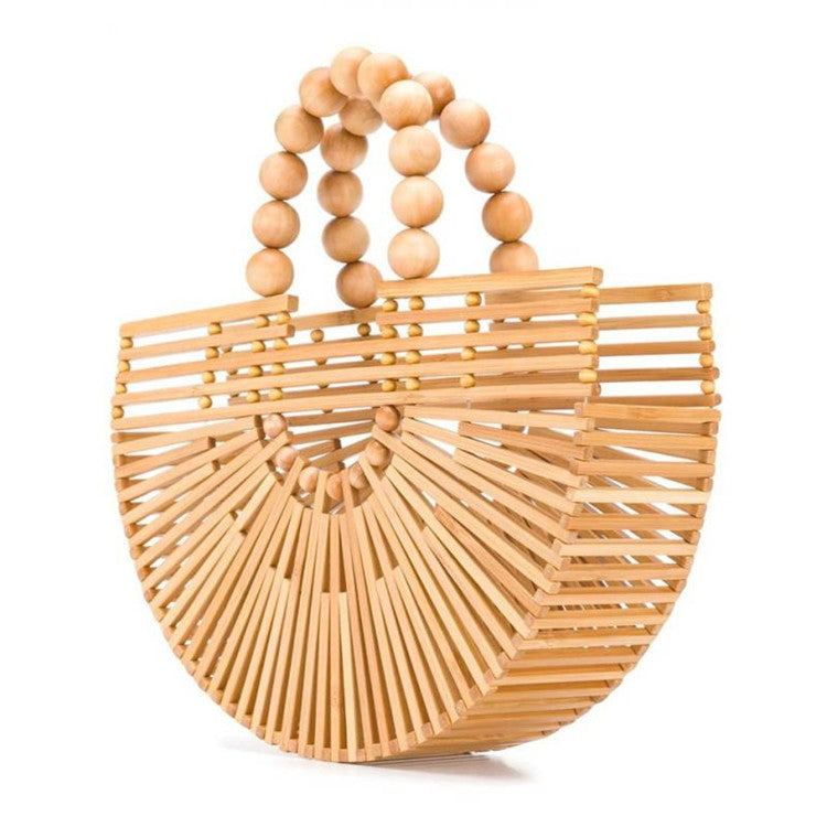 Wooden Bead Portable Woven Bag Semi-circular Clutch Beach Bag Variety Of Rattan Bags