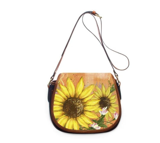 Bolso de hombro de piel con estampado de girasoles para mujer