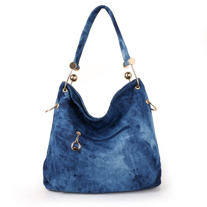 Sac seau portable à bandoulière unique en toile denim