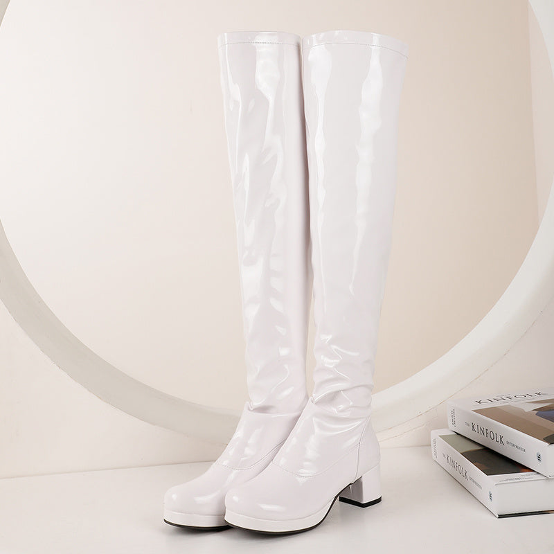 Candy Patent Leather Ladies Back Zip Knee Boots