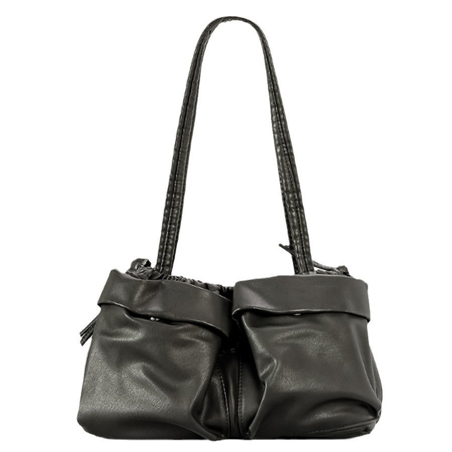 Bolso de hombro multibolsillos de cuero suave de gran capacidad y versátil para mujer