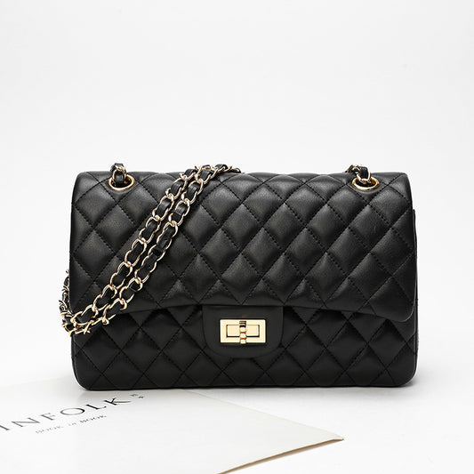 Sac à main en cuir noir avec chaîne en diamant pour femme