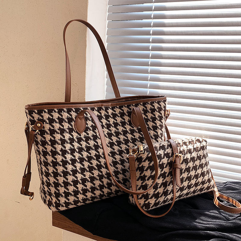 Popular Large-capacity Bag Female Tide Houndstooth