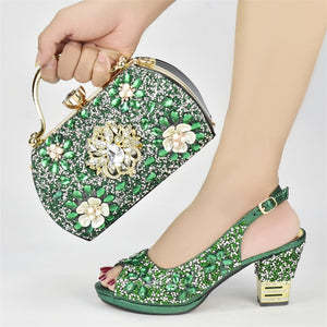 European And American Party Diamond Carved Collage Pattern Round Toe Back Tied Wedge Sandals With Evening Handbag Suit