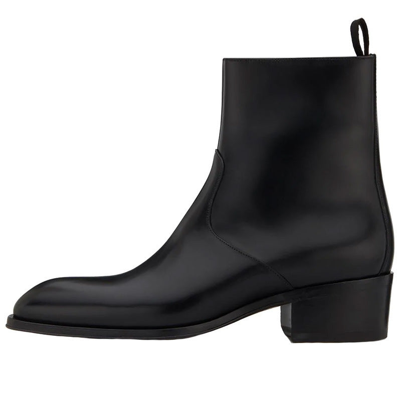 Botas altas estilo martin de cuero con cremallera y punta puntiaguda