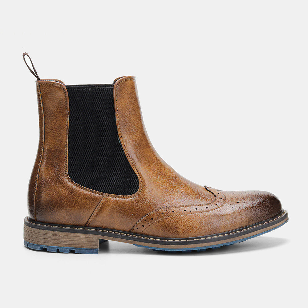 Bottines Chelsea mi-hautes à manches rétro pour hommes avec extérieur sculpté