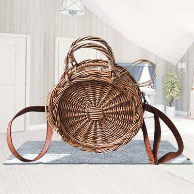 Sac à bandoulière rond tissé à la main pour femme Ins Style