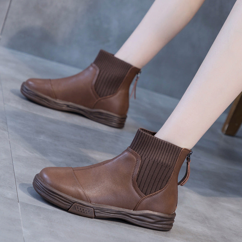 Flat Vintage Elastic Booties All-matching Fleece-lined Ankle Boots