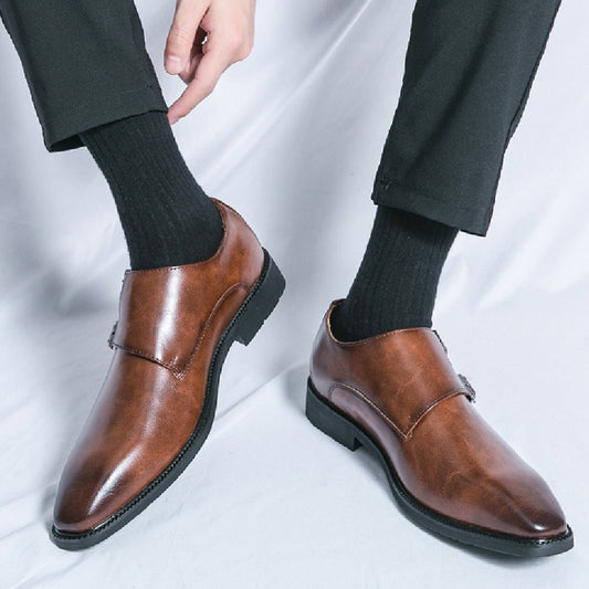 Zapatos formales de negocios de cuero para hombre, zapatos casuales de tres piezas con hebilla Mengke para oficina y boda