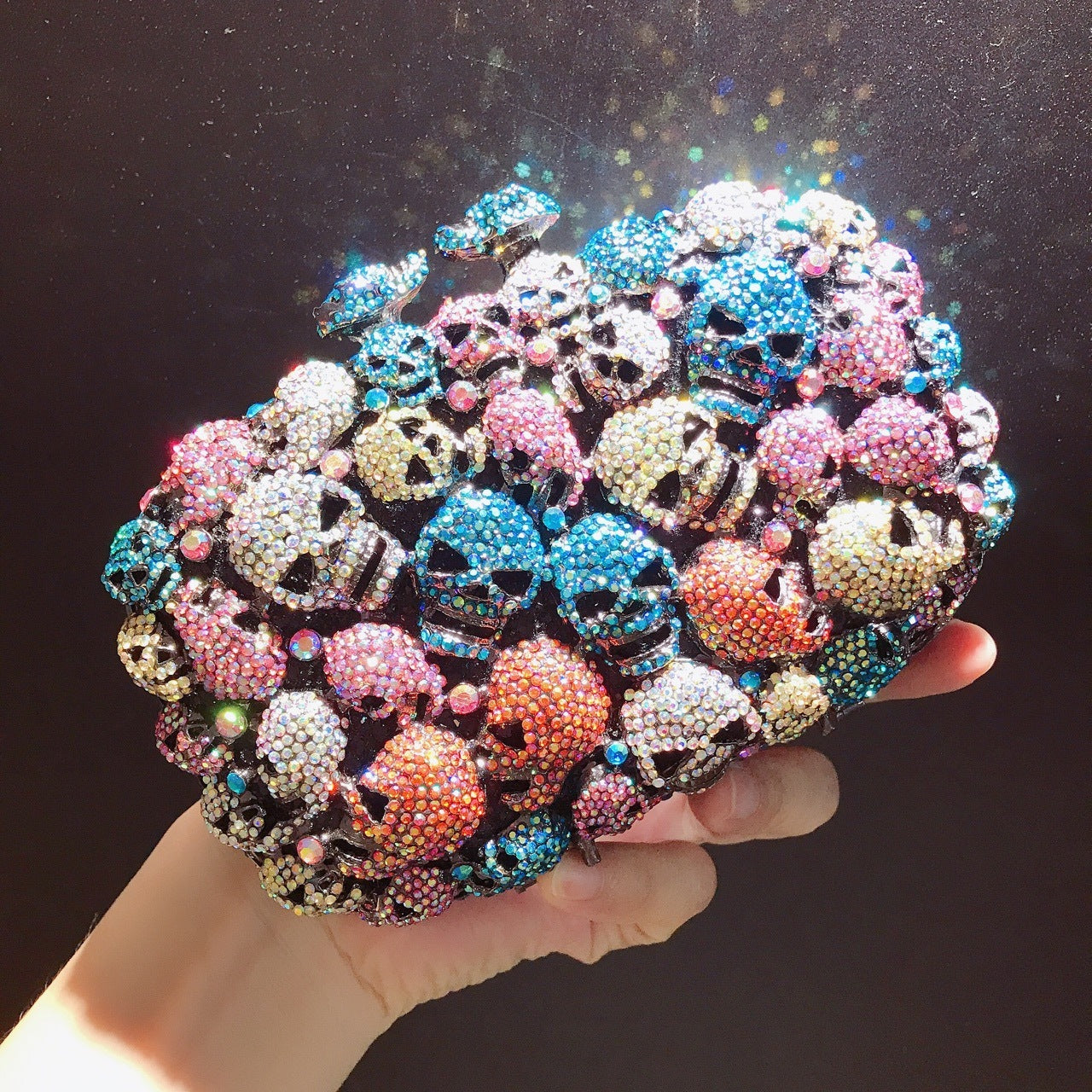 Bolso de cena con diseño de calavera fantasma y diamantes, estilo europeo y americano