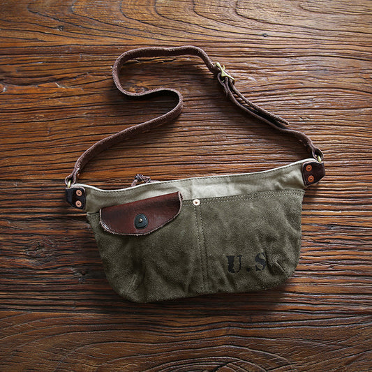 Vintage Washed Canvas And Leather Contrast Color Bike Bag