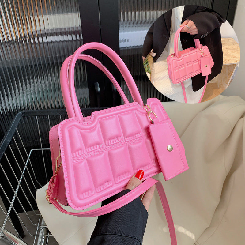 Sac à bandoulière couleur bonbon avec petit portefeuille Fashion Grid Texture Totes Sac à main pour femme