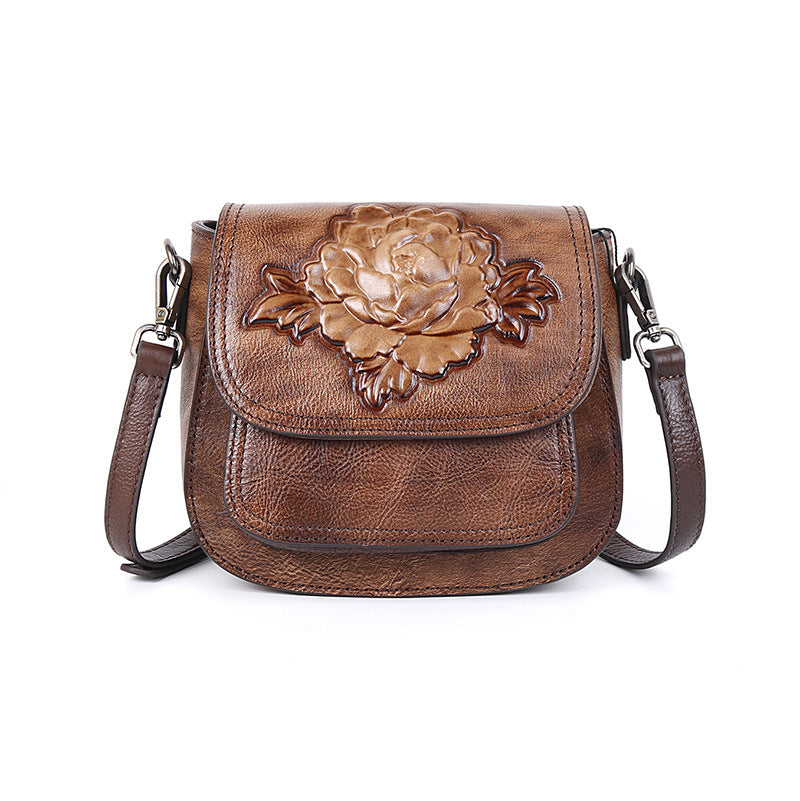 Three-dimensional Embossed Head Layer Cowhide Bag Single Shoulder Diagonal