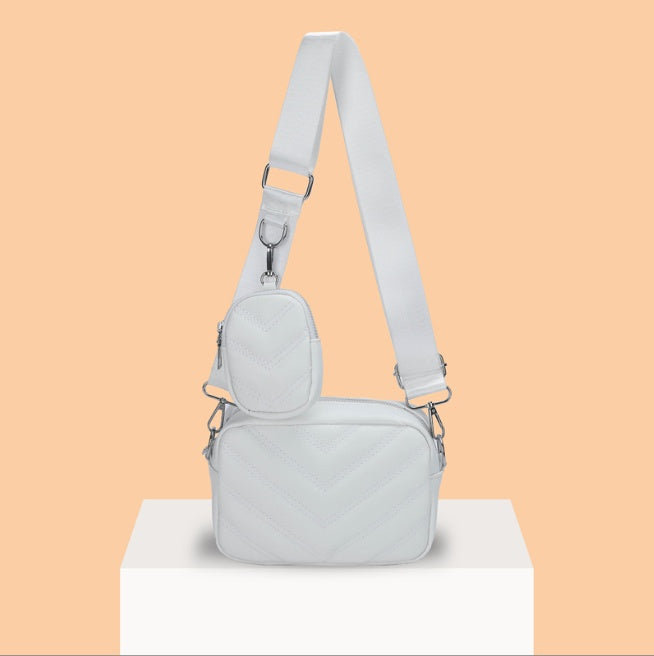 Bolso de hombro con línea bordada simple de cuero suave texturizado estilo retro