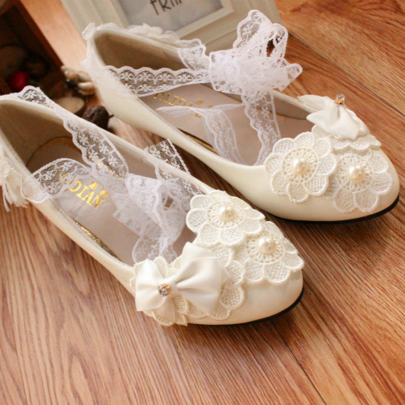 White Bow Ribbon Bridesmaid Wedding Dress Shoes