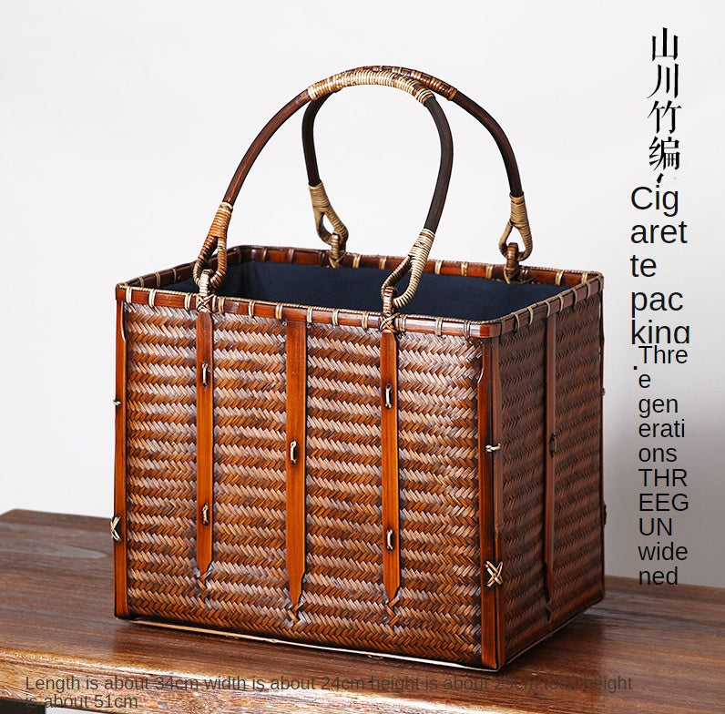 Bamboo Woven Storage Bag Antique Literary Ladies Hand-held