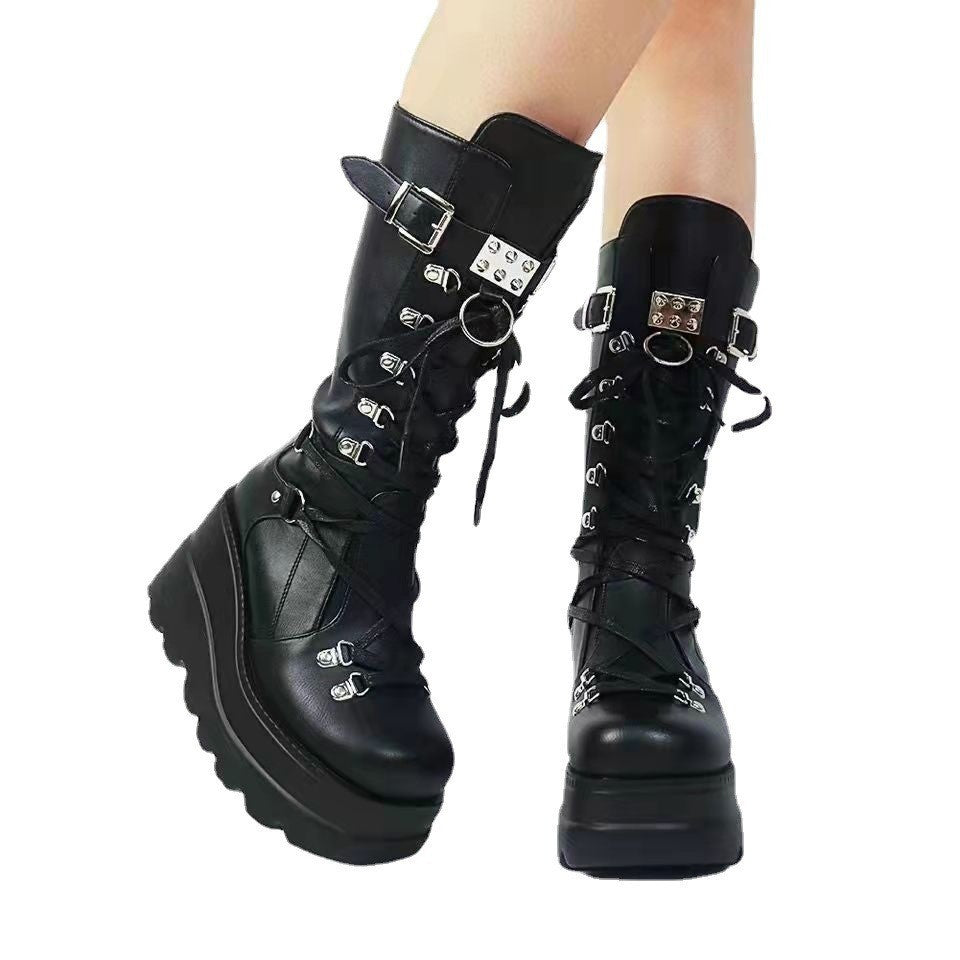 Female Punk Wedge Mid-top Martin Boots