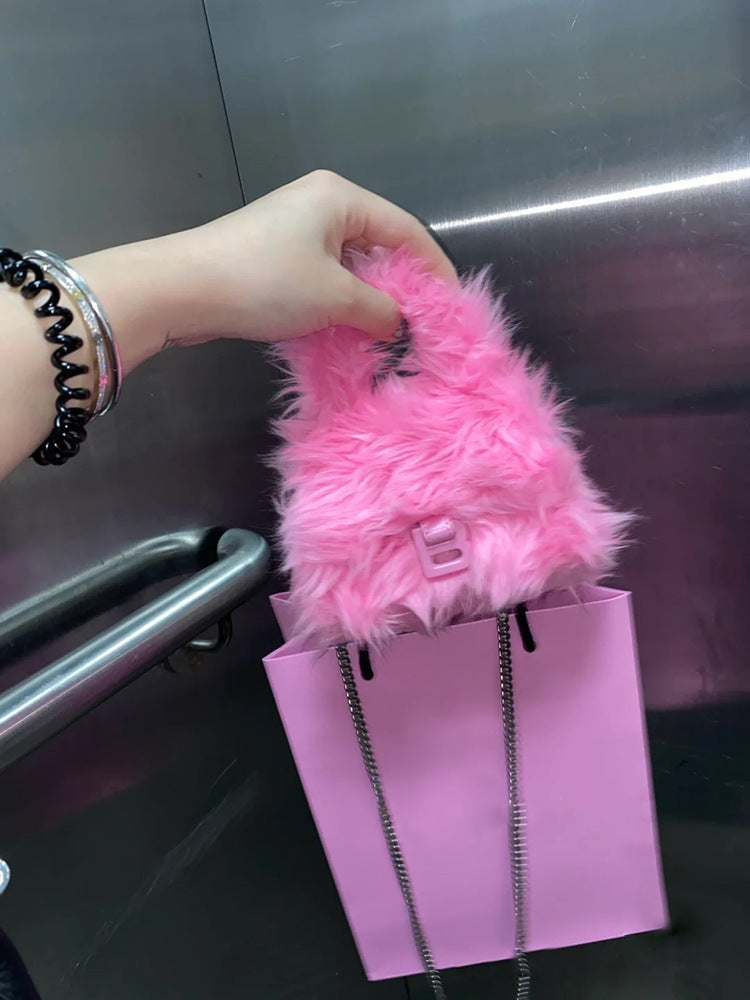 Sac fourre-tout diagonal à une épaule en peluche couleur bonbon