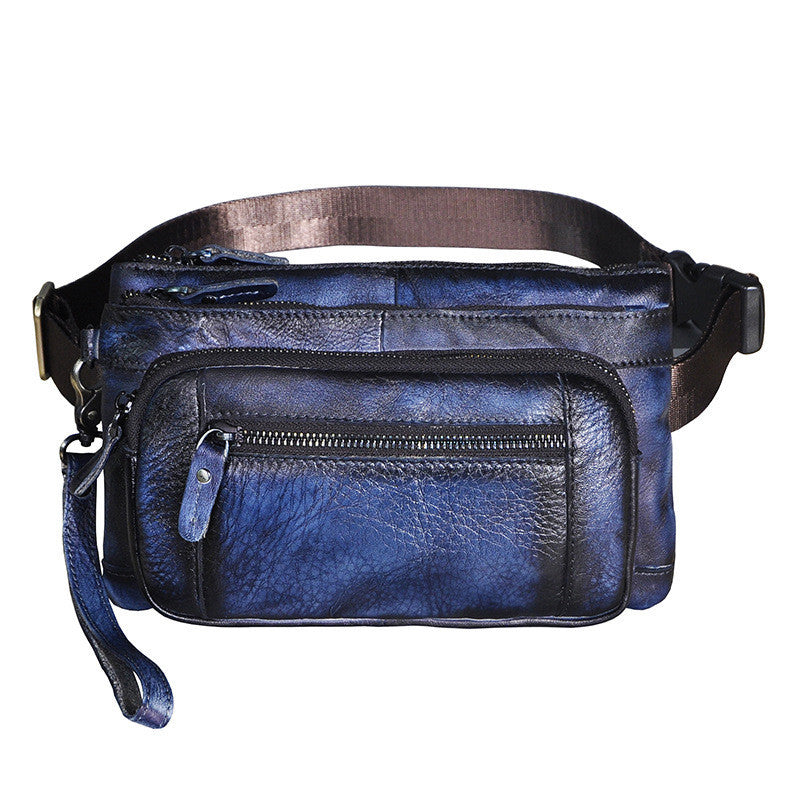 Retro-style First Layer Cowhide Chest Bag Inclined Back