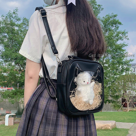 Bolsa de algodón para muñecas con bonito gato japonés transparente