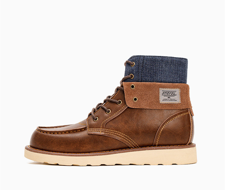 Botas de trabajo vintage con solapa para hombre, botas de invierno estilo británico