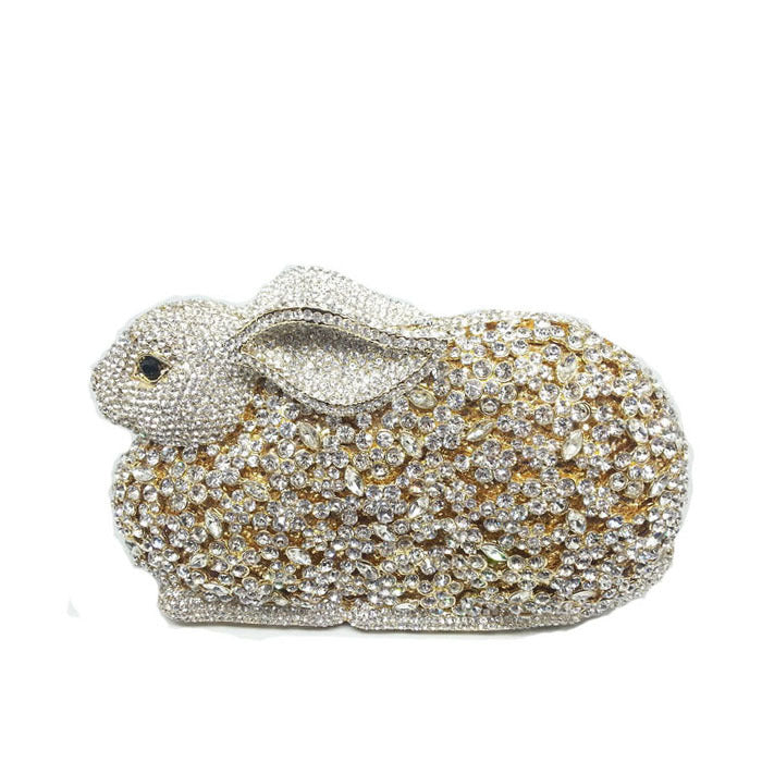 Sac de soirée européen et américain en métal avec diamants et pierres précieuses en forme de lapin