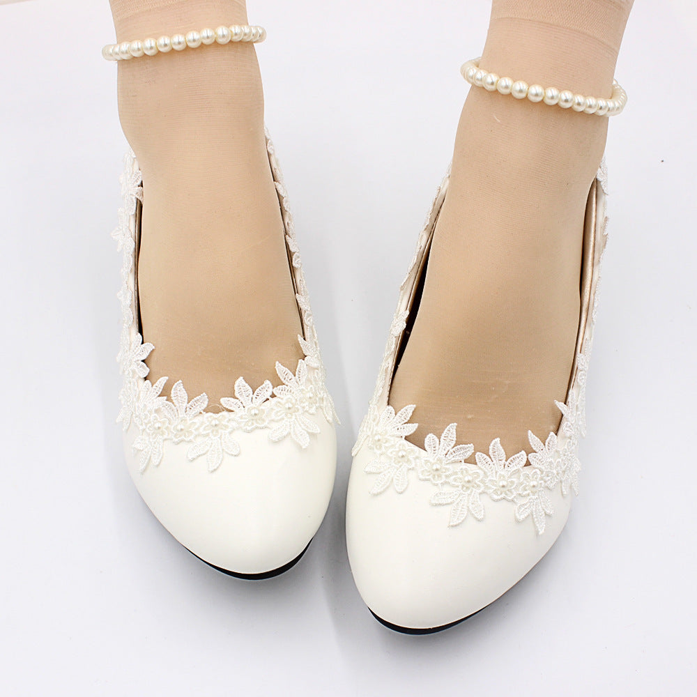 Women's Low Heel Simple White Wedding Shoes