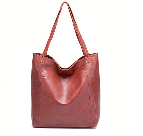 Bolso de hombro retro de gran capacidad con bolsillo grande, de piel encerada con aceite, bolsos de mano de moda para compras diarias