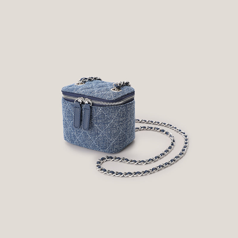 Sac en jean à bandoulière avec chaîne rhombique pour fille