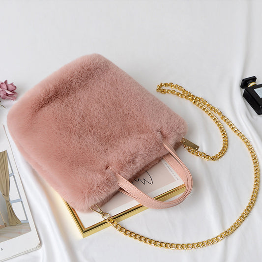 Sac à main en peluche à fermeture éclair pour femme, tendance automne et hiver