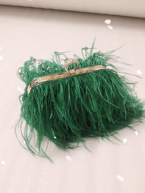 Thailand Niche Fashion Brand Feather Dinner Chain Clutch Bag