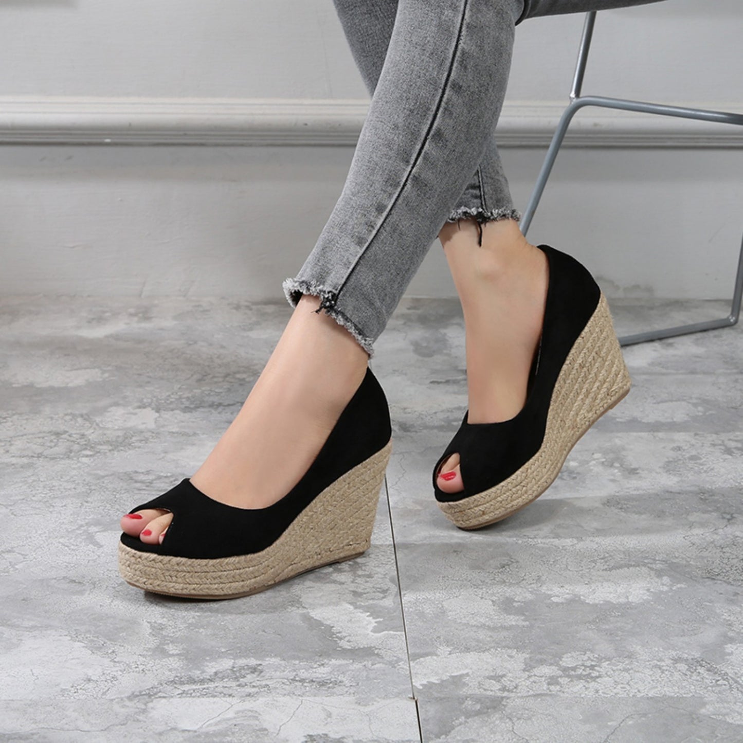 Korean Spring And Autumn Slope Heel Fish Mouth Shoes