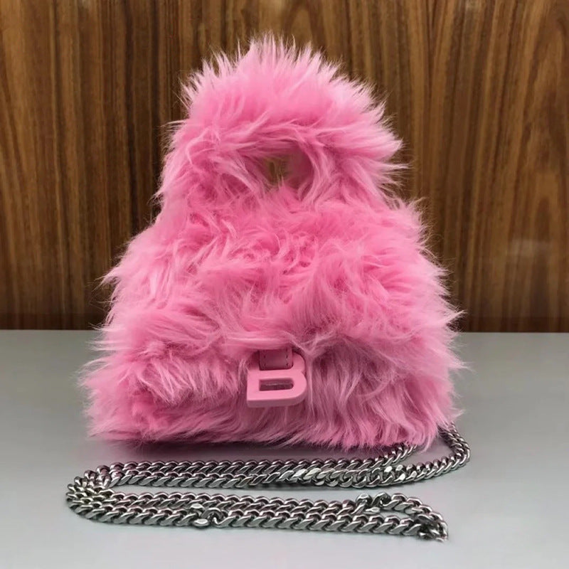 Sac fourre-tout diagonal à une épaule en peluche couleur bonbon