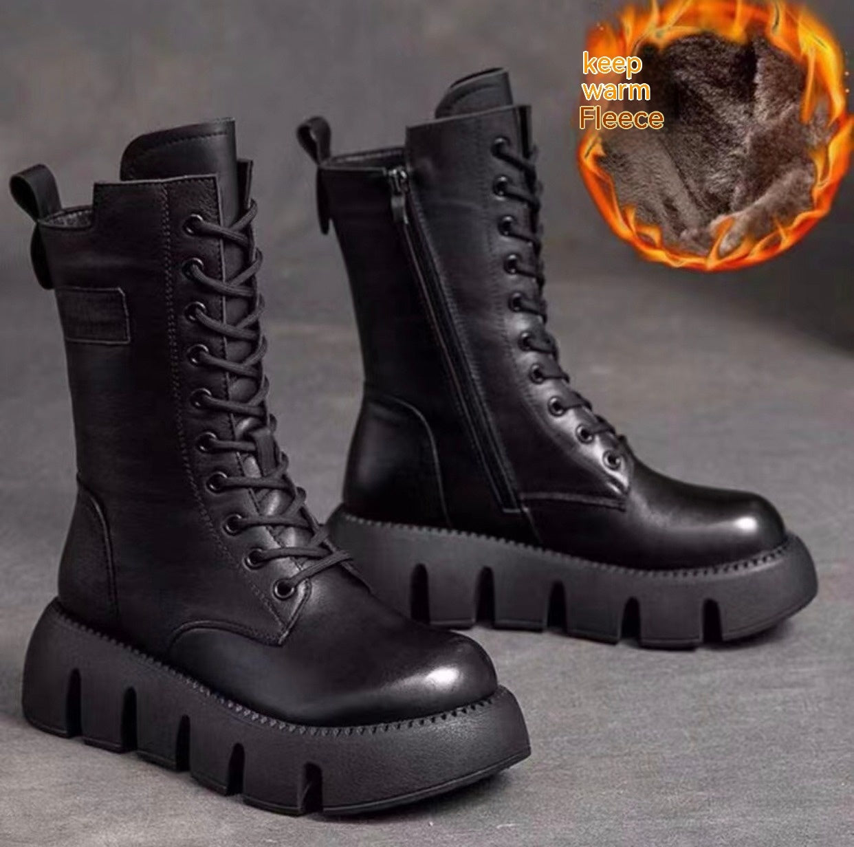 Botas de charol estilo retro estilo británico cómodas de tacón bajo con forro polar para otoño e invierno