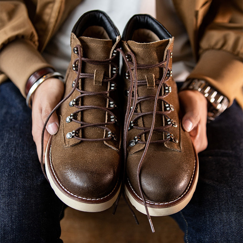 Botas altas de montañismo retro para hombre, zapatos de piel de becerro