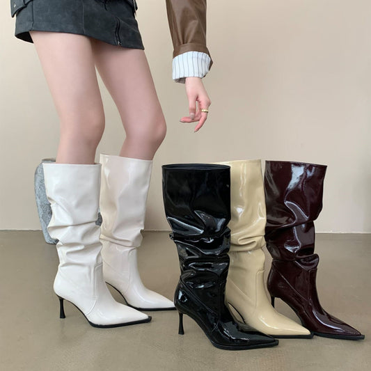 Bottes longues à talons hauts et bout pointu pour femme, noires