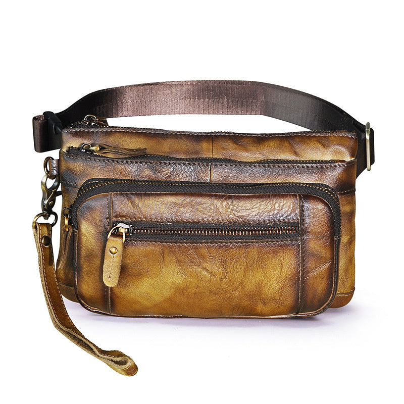 Retro-style First Layer Cowhide Chest Bag Inclined Back