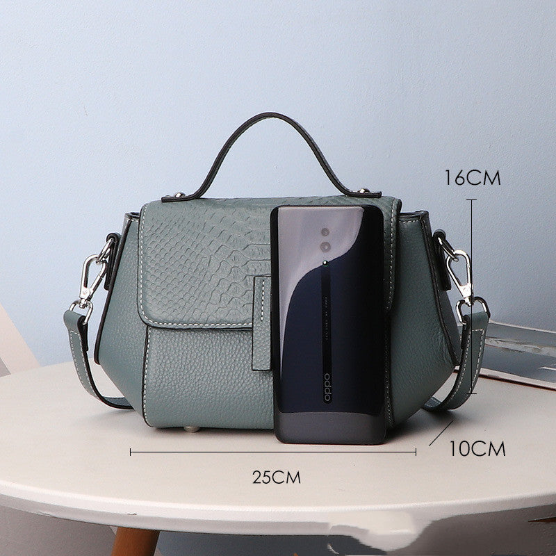 Women's Top Layer Cowhide  Pattern Bag Messenger Small Square Bag Fashion All-match Trendy Small Bag