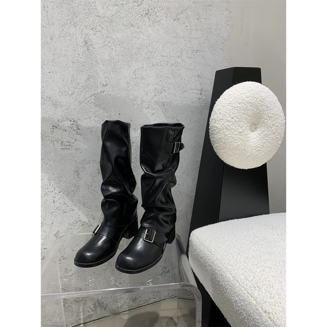 Botas de pelo plisado estilo americano para mujer