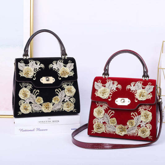 Women's Embroidered Flowers Portable Messenger Bag