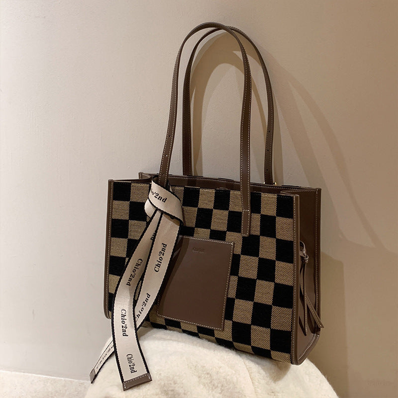 Ladies Fashion Retro Checkered Shoulder Bag