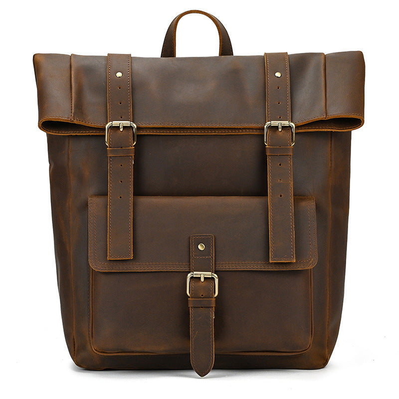 Sac à dos en cuir pour homme Retro Crazy Horse Leather Back