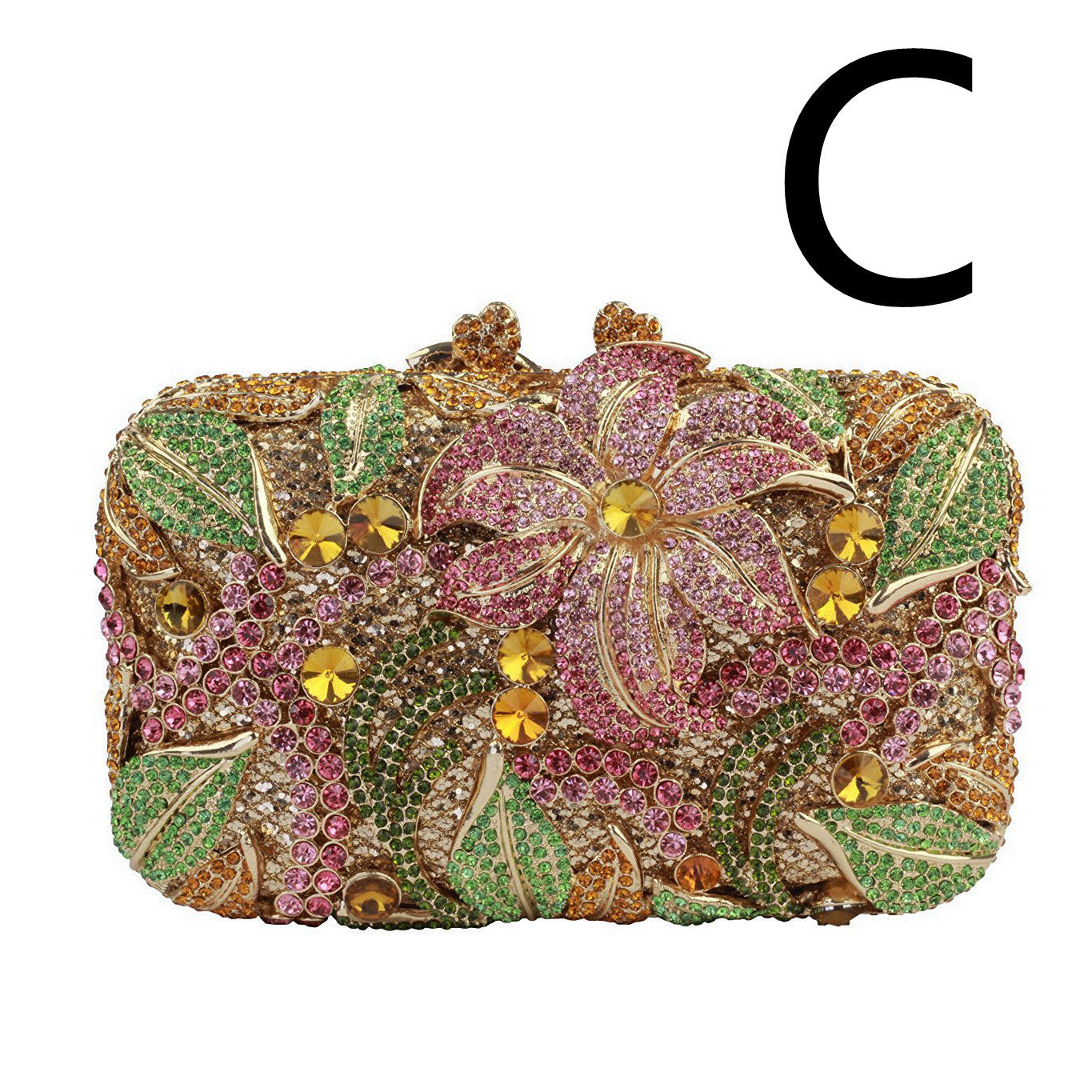 Pochette creuse à strass de couleur fleur pour femme