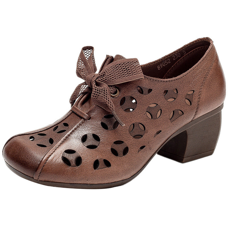 Zapatos de tacón grueso de piel auténtica para mujer