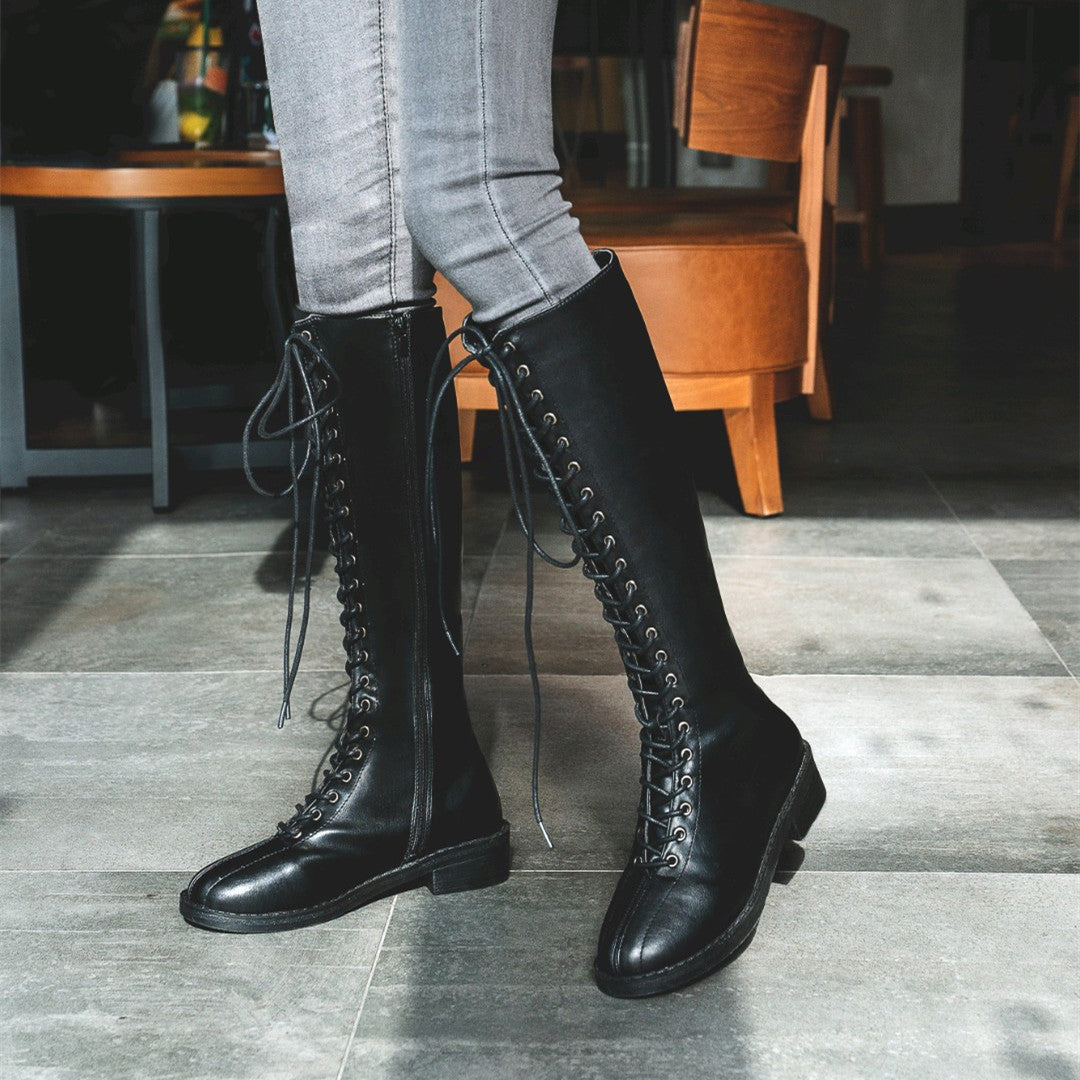 Botas planas para mujer, largas, talla grande